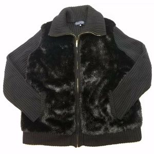 Faux Fur Front Zip Knit Sweater Jacket Size 2X
